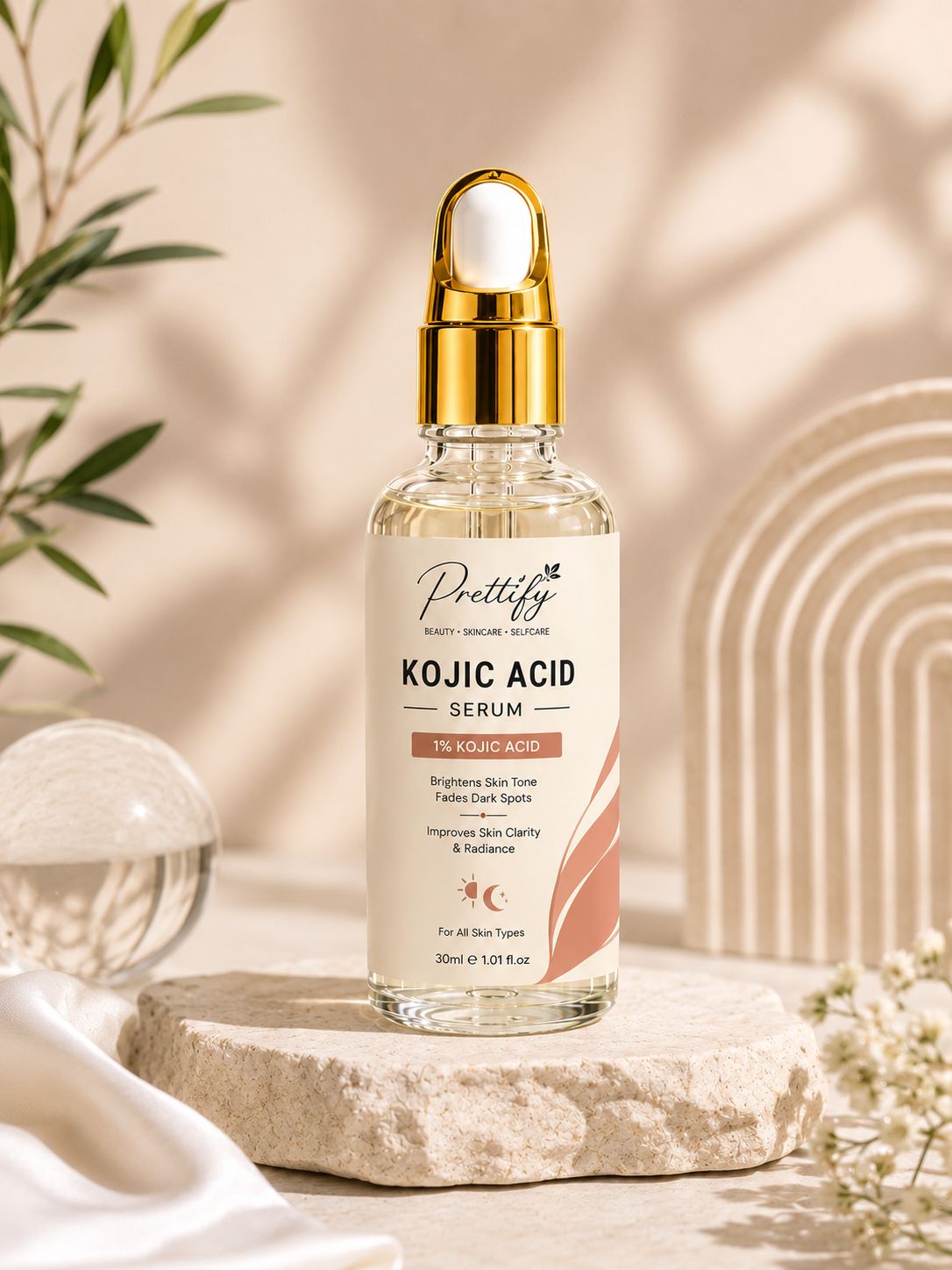 Prettify 1% Kojic Acid Brightening Serum for even-toned radiant-looking skin