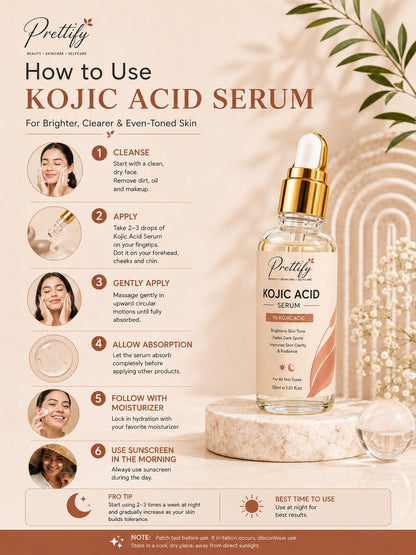 Prettify 1% Kojic Acid Brightening Serum for even-toned radiant-looking skin