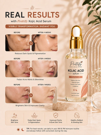 Prettify 1% Kojic Acid Brightening Serum for even-toned radiant-looking skin