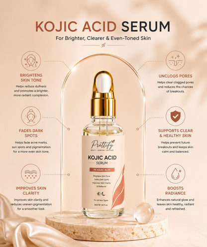 Prettify 1% Kojic Acid Brightening Serum for even-toned radiant-looking skin