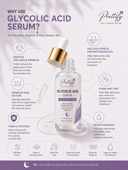 Prettify 10% Glycolic Acid Resurfacing Serum for smoother and radiant-looking skin