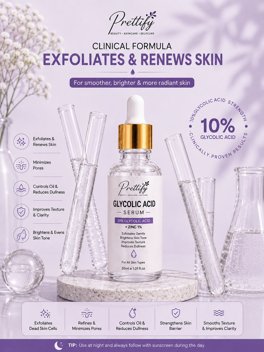 Glycolic Acid 10% + 1% Zinc Bright Instant Glowing Face Serum
