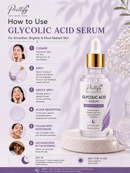 Prettify 10% Glycolic Acid Resurfacing Serum for smoother and radiant-looking skin