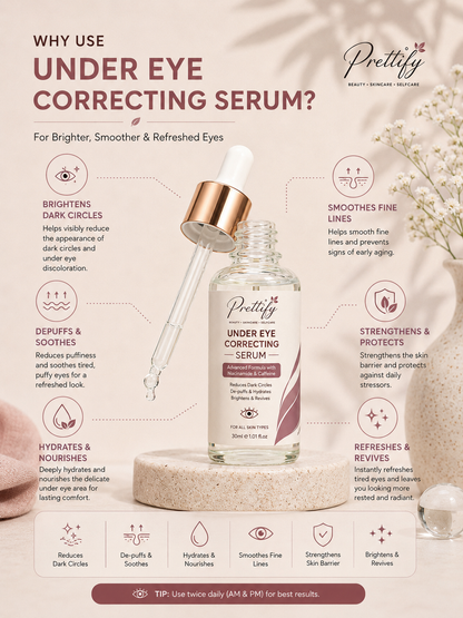Prettify Dark Circles & Under Eye Correcting Serum – Reduces the appearance of dark circles, de-puffs, hydrates and brightens under-eyes