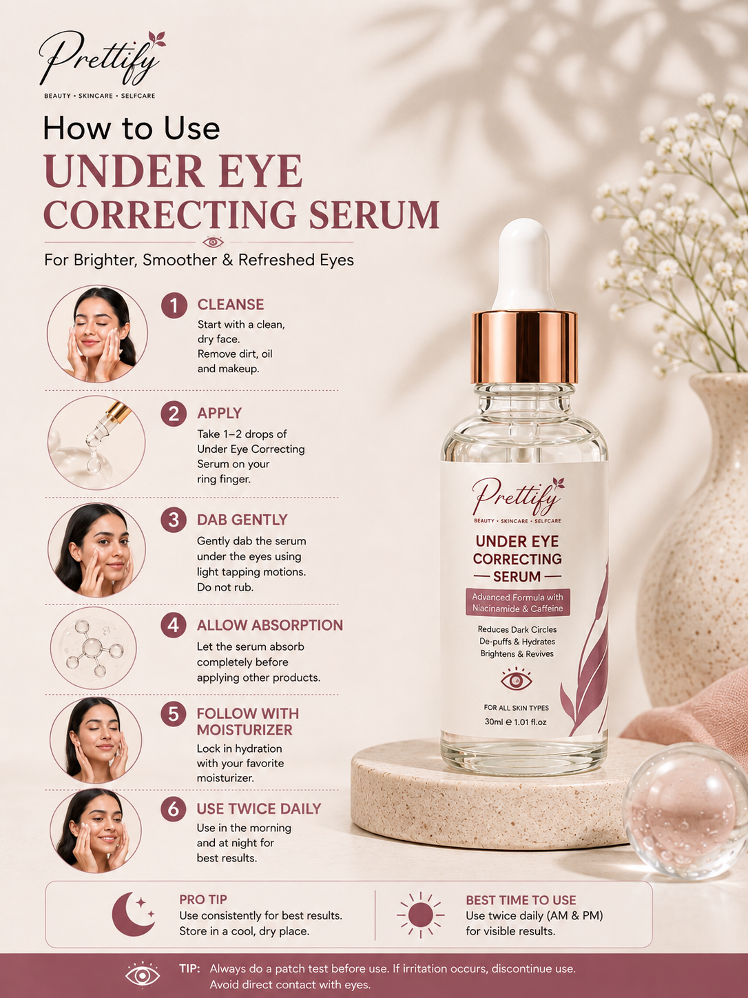 Prettify Dark Circles & Under Eye Correcting Serum – Reduces the appearance of dark circles, de-puffs, hydrates and brightens under-eyes