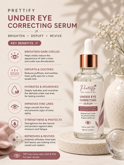 Prettify Dark Circles & Under Eye Correcting Serum – Reduces the appearance of dark circles, de-puffs, hydrates and brightens under-eyes