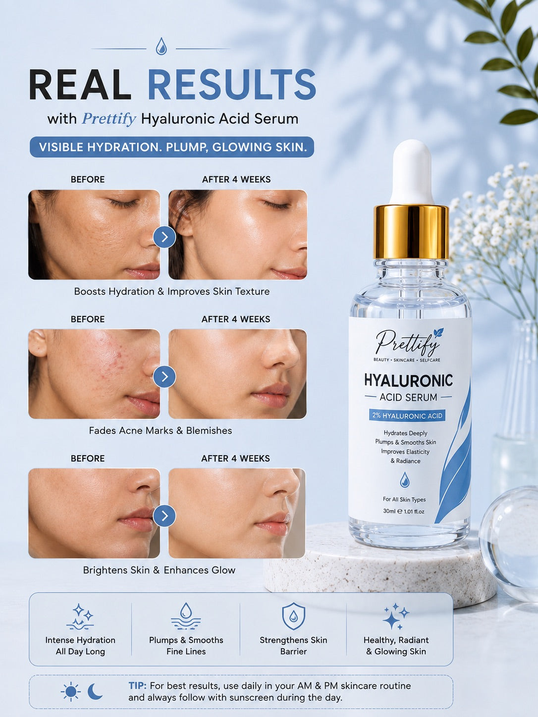Prettify Hyaluronic Hydration Serum for hydrated and plump-looking skin