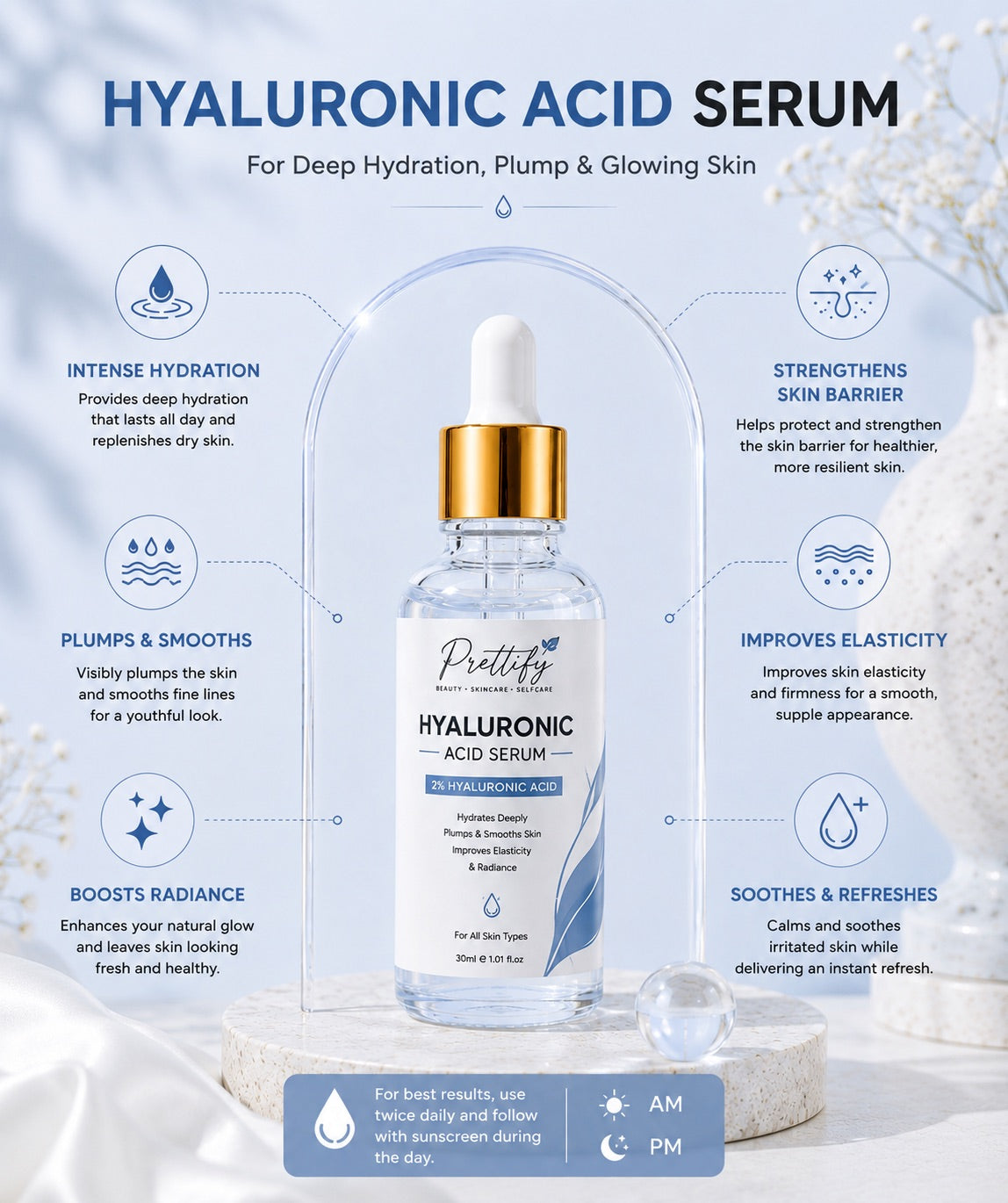 Prettify Hyaluronic Hydration Serum for hydrated and plump-looking skin